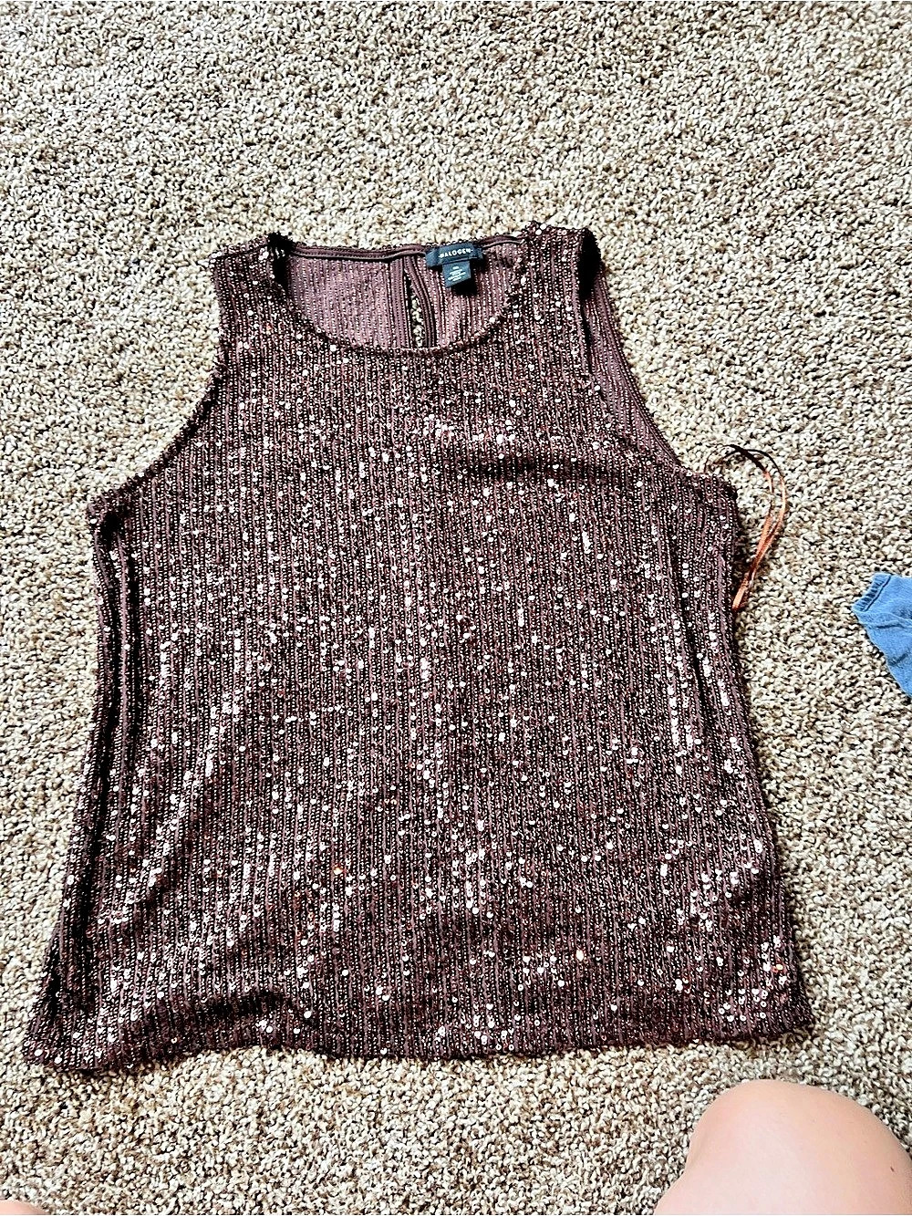 HALOGEN Sequin Tank Top in Brown Like New